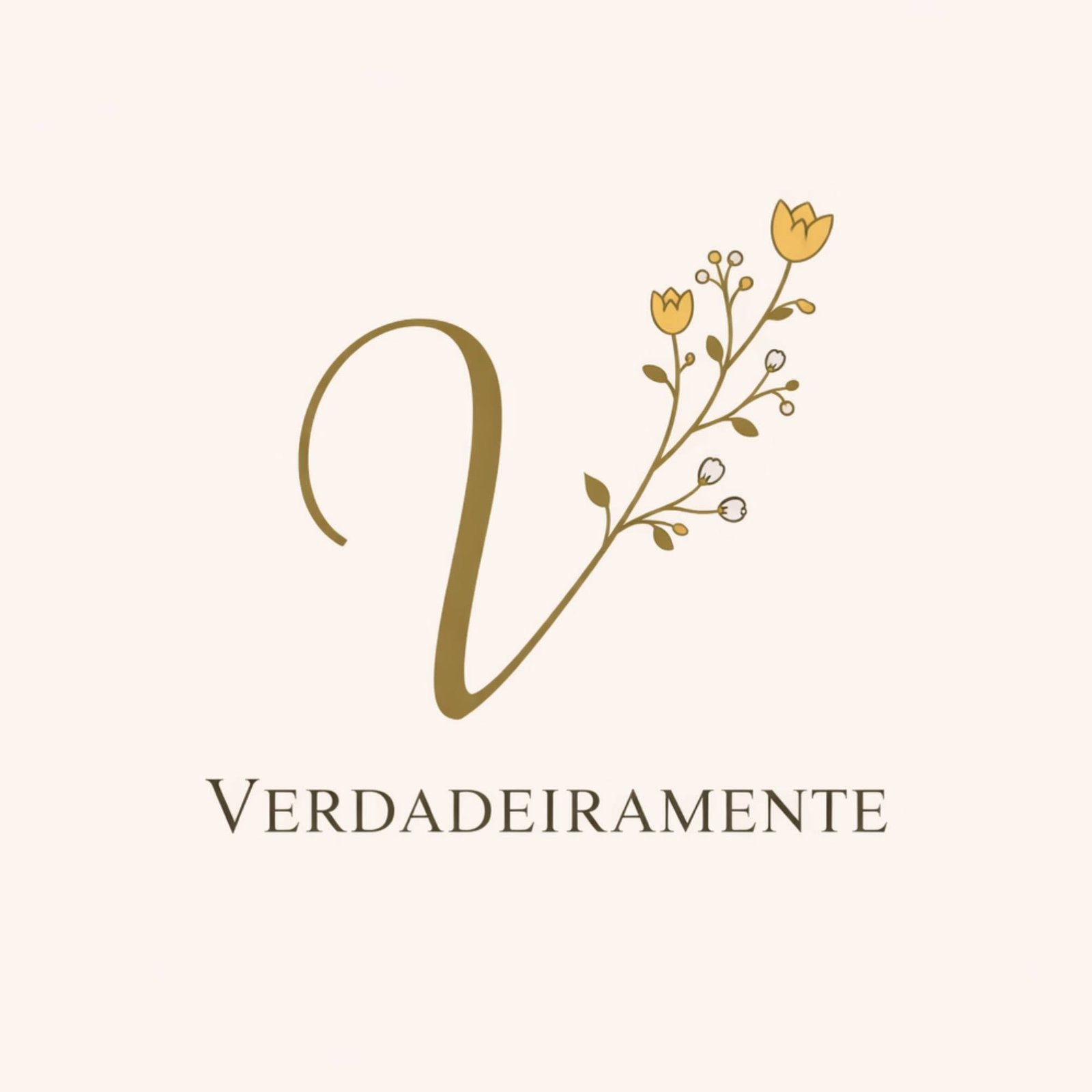 Logo do Verdadeiramente: letra V dourada com flores